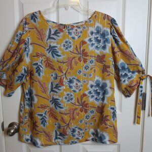 NEW Soft Surroundings  Blouse Women's Size M Short Sleeves Floral 81%  Modal